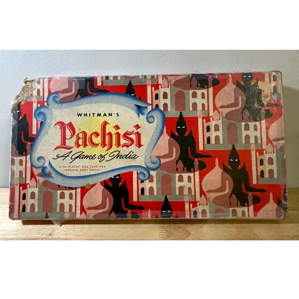 Vintage Whitman Pachisi Game of India 1945 Copyright Board Game Wood Pieces